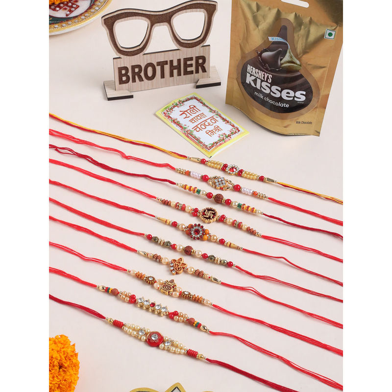 Buy NVR Multi-Color Thread Rakhi with Chocolate and Mdf Stand (Set of ...