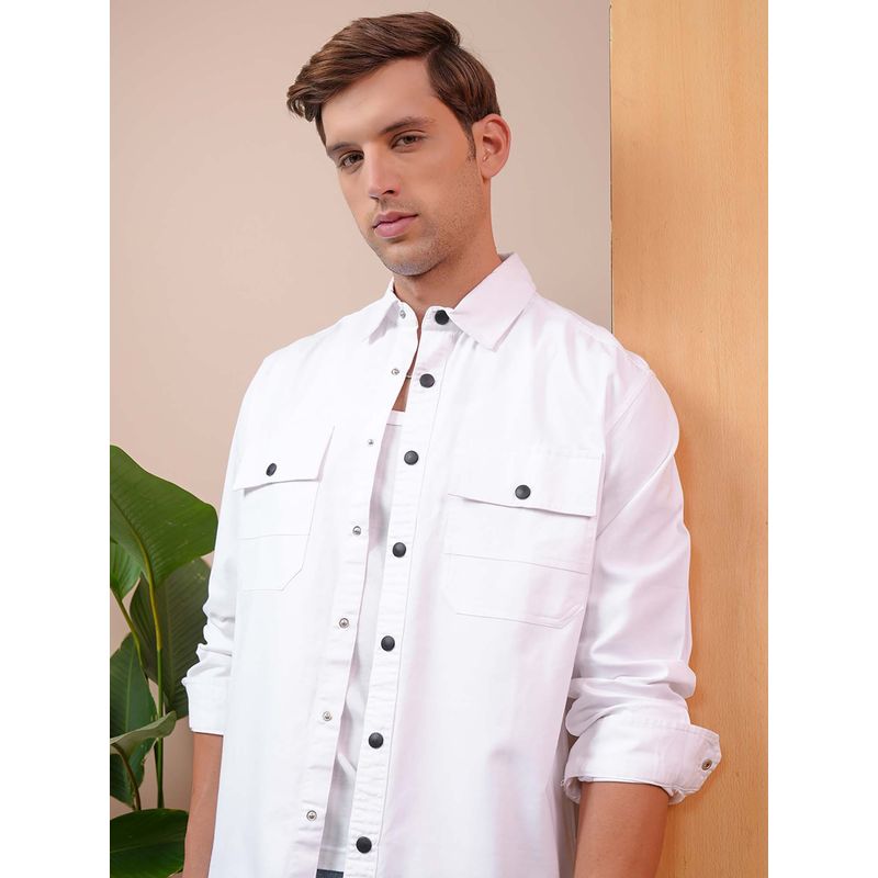 LOCOMOTIVE Men White Cotton Collar Neck Shirt (XL)