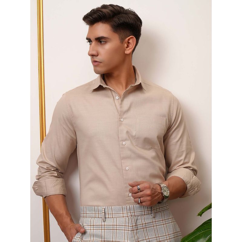 LOCOMOTIVE Men Beige Cotton Collar Neck Formal Shirt (M)