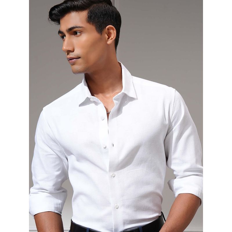 LOCOMOTIVE Men White Cotton Collar Neck Formal Shirt (L)