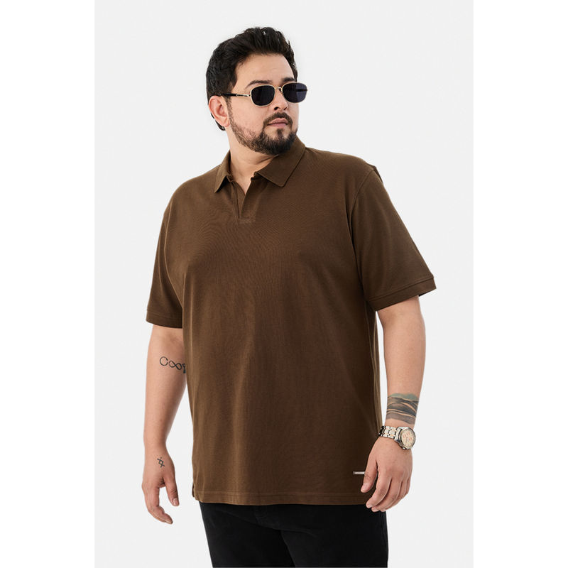 Snitch Brown Solid Half Sleeves Regular Plus Size Polo T-Shirt (6XL)