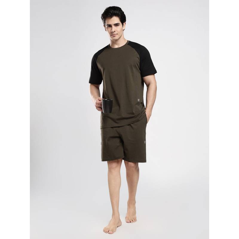 CR7 Cristiano Ronaldo Men Olive Cotton T-Shirt with Shorts (S)