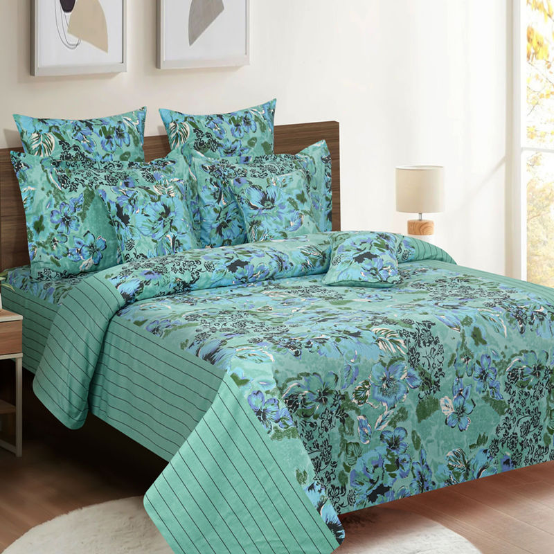 Swayam 160 TC Floral Print Cotton Double Bed Sheet with 2 Pillow Cover