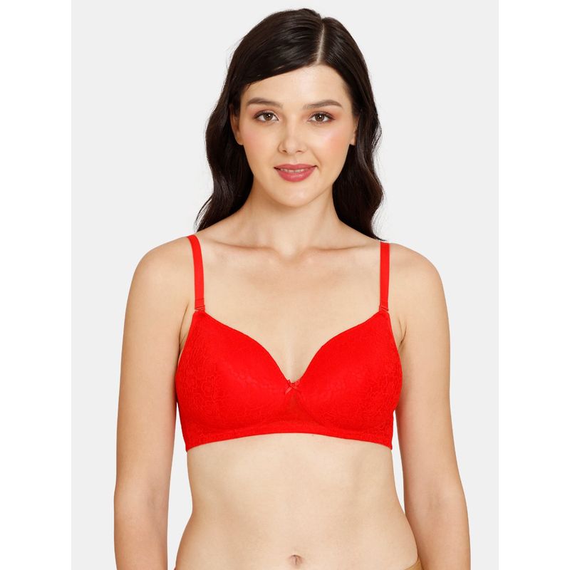 Zivame Rosaline Padded Non Wired 3-4th Coverage Lace Bra - Fiery Red (34B)