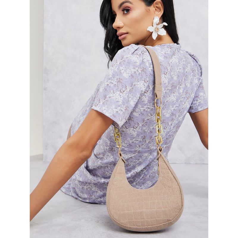 Buy Styli Women's Beige Big Chain Insert Shoulder Bag Online