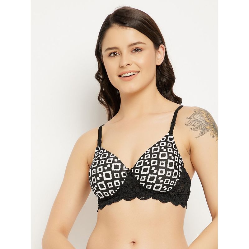 Buy Clovia Padded Non-Wired Full Cup Geometric Print Multiway T-Shirt Bra  In Black Online