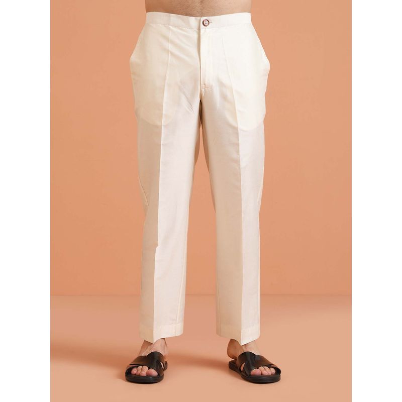 KISAH Men Cream Cotton Silk Pant (38)