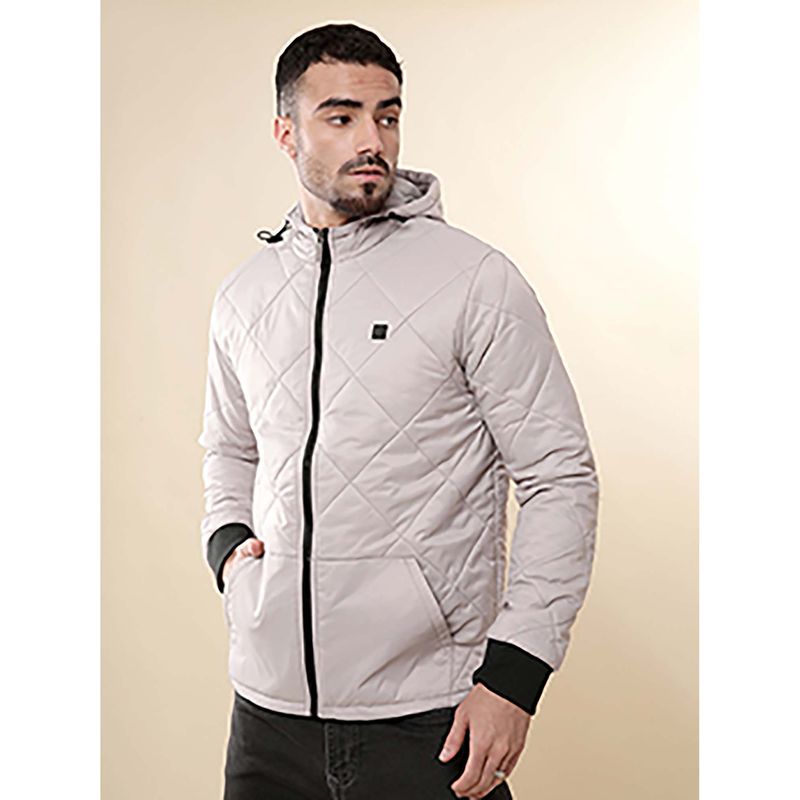 WROGN Men Grey Clouds Hooded Puffer Jacket (S)