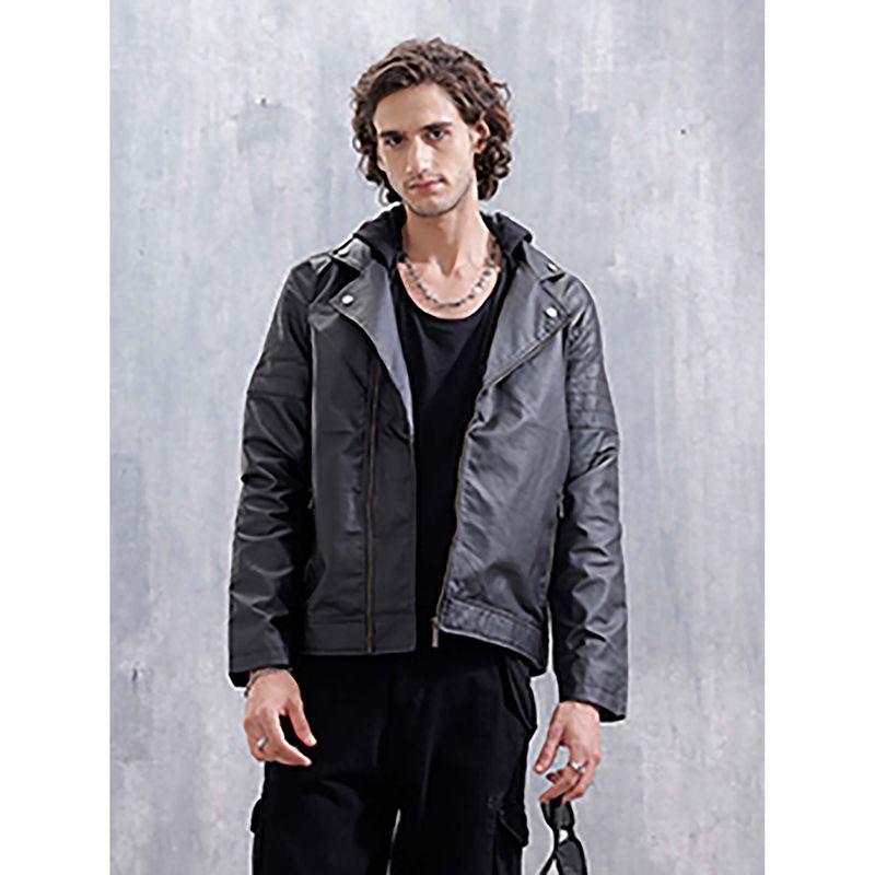 WROGN Men Black Slim Fit Biker Jacket (S)