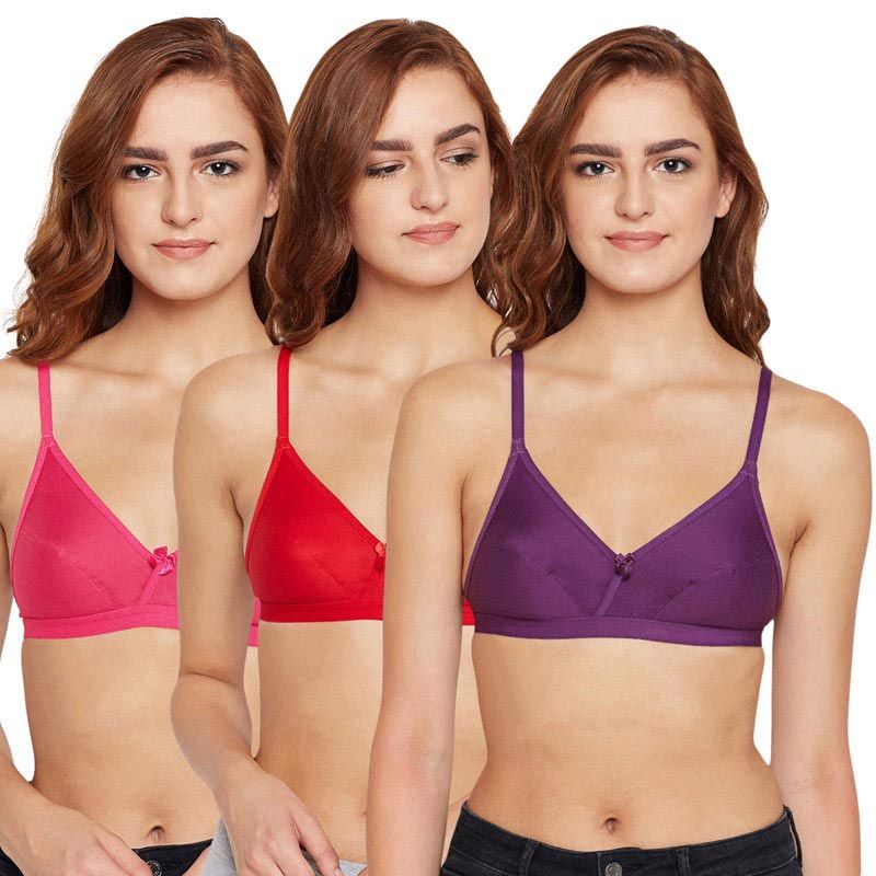 Bodycare Women's Cotton Seamed Bra Pack Of 3 - Multi-Color (36B)