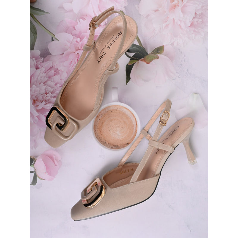 Ronnie Grey Women Beige Western Embellished Heeled Mules (EURO 36)