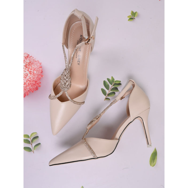 Ronnie Grey Women Champagne Cream Embellished Pumps (EURO 39)