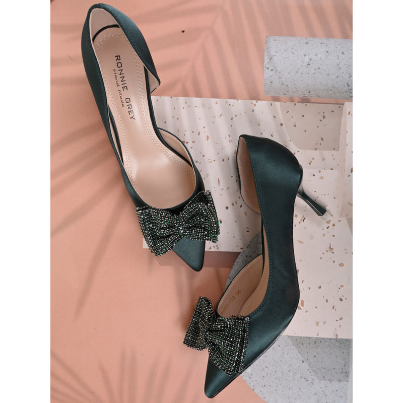 Ronnie Grey Women Green Embellished Bow Pumps (EURO 39)