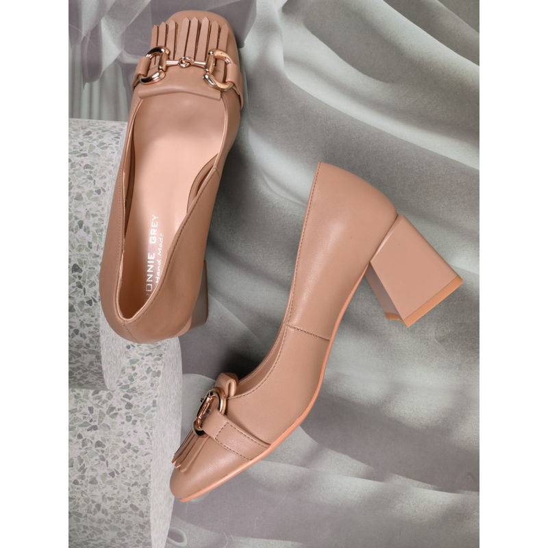 Ronnie Grey Women Beige Solid Fringe Pumps (EURO 37)