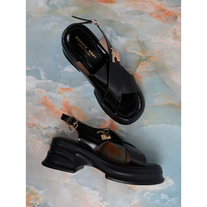Ronnie Grey Women Black Solid Cross Strap Sandals (EURO 39)