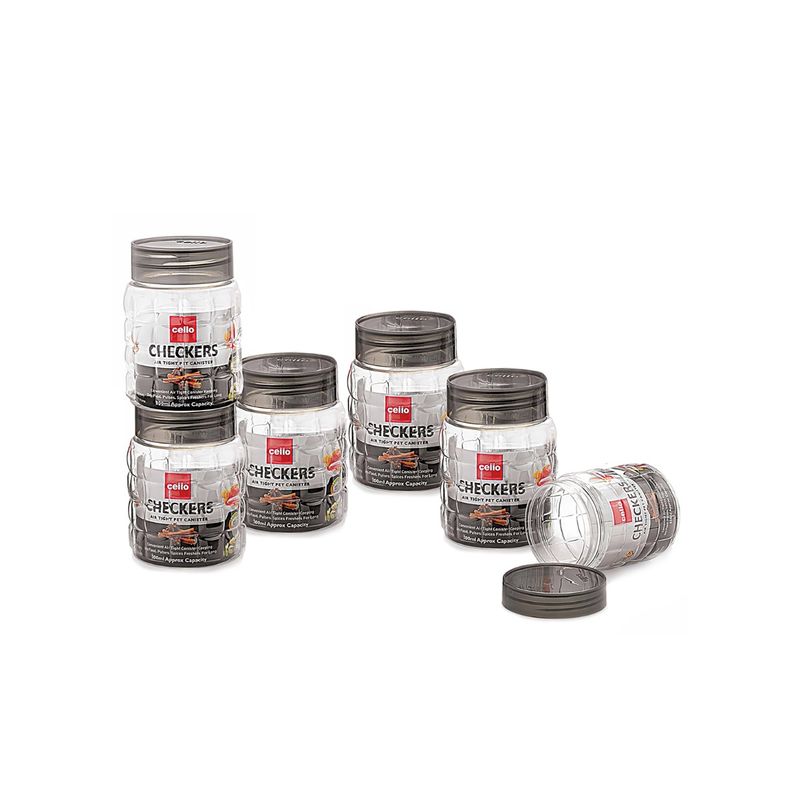 Buy CELLO Checkers Plastic Kitchen Storage Containers with Air Tight Lids, Set of 6, 300 ml