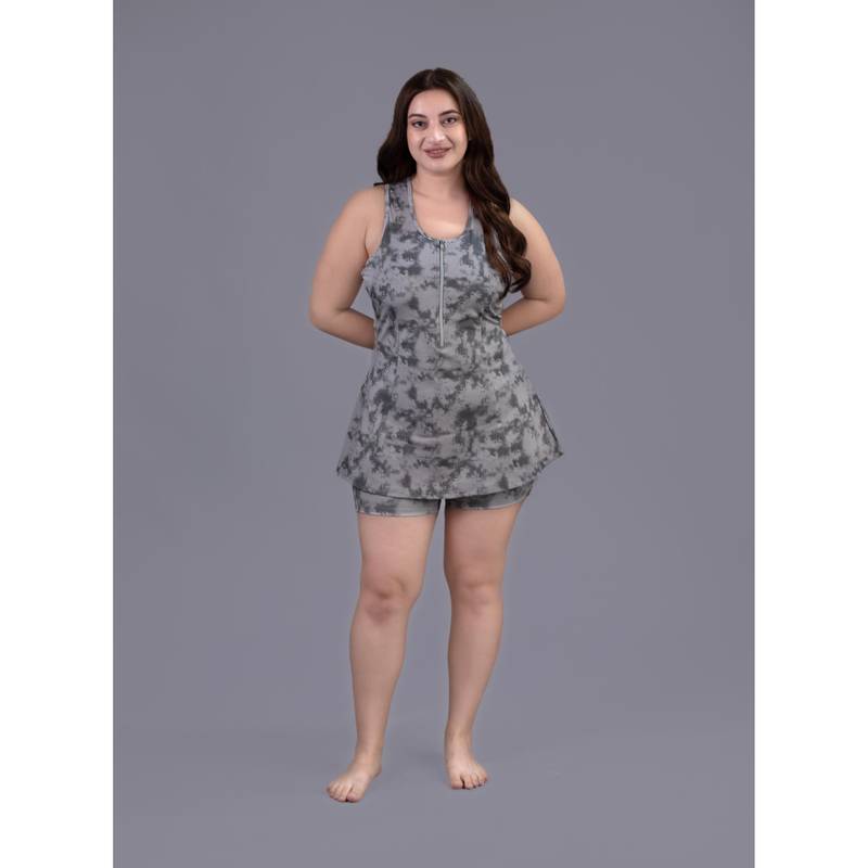 Keepfit Grey Printed Sleeveless Top and Shorts (XS)