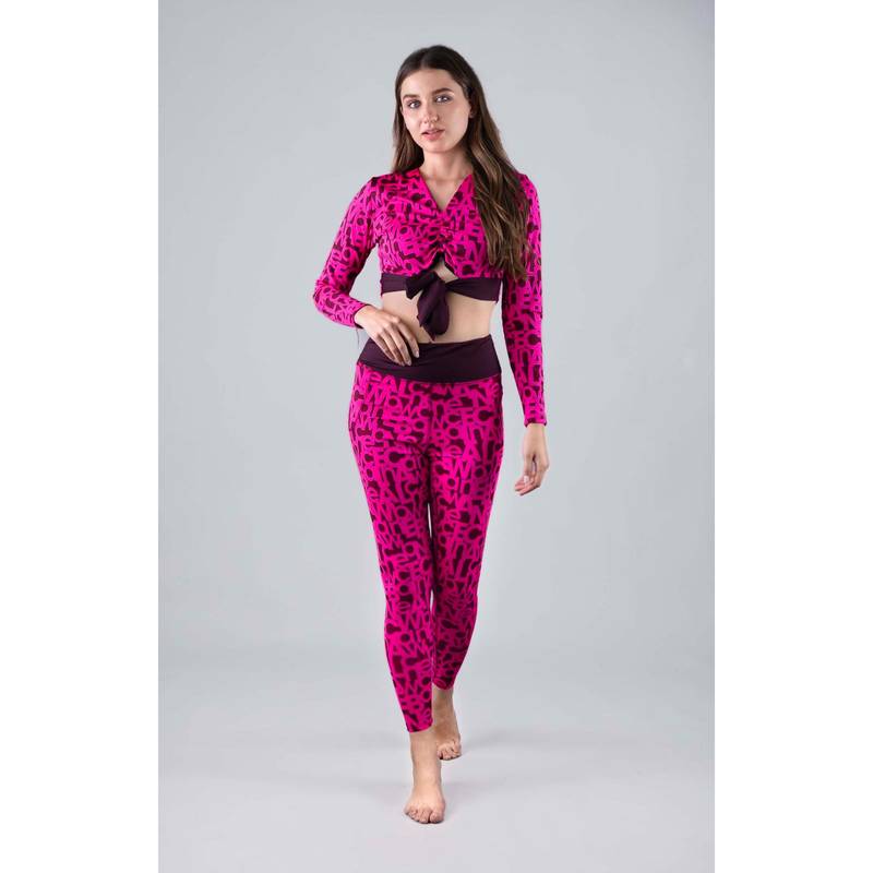 Keepfit Red Printed Full Sleeves Top And Tight (XS)