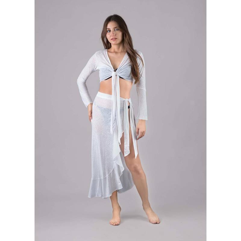 Keepfit White Solid/Plain Full Sleeves Top And Skirt (XS)