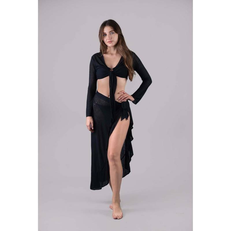 Keepfit Black Solid/Plain Full Sleeves Top And Skirt (XS)