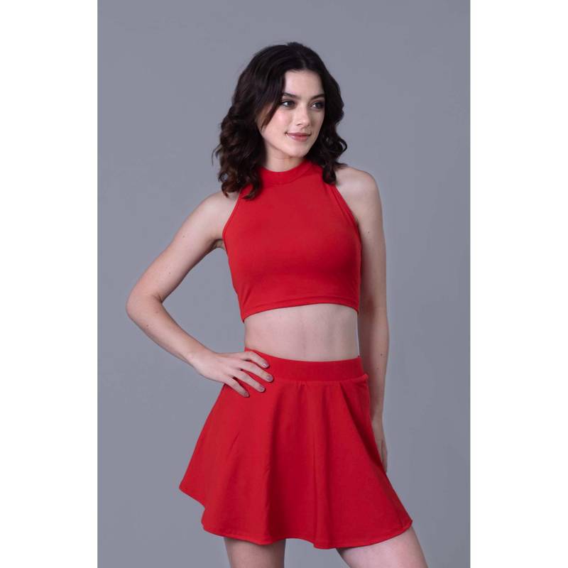 Keepfit Red Solid/Plain Sleeveless Top And Skirt (XS)