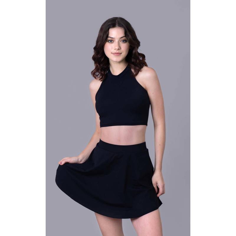 Keepfit Black Solid/Plain Sleeveless Top And Skirt (XS)