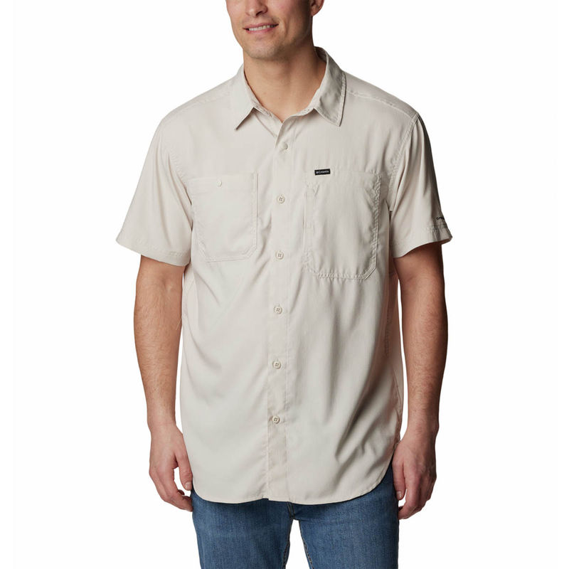 Columbia Mens Off White Silver Ridge Utility Lite Short Sleeve Trekking Hiking Shirt (S)