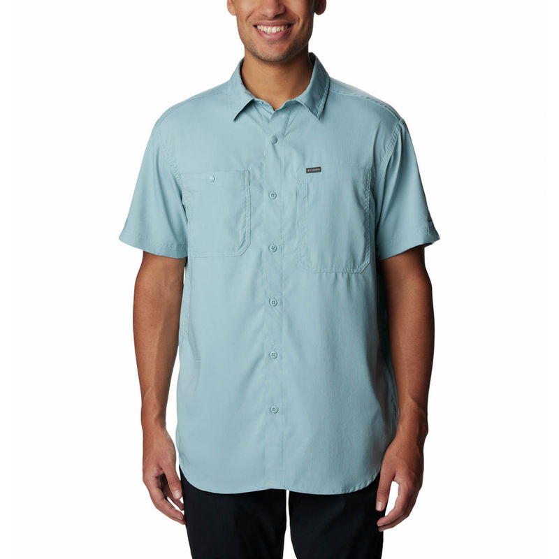 Columbia Mens Blue Silver Ridge Utility Lite Short Sleeve Trekking Hiking Shirt (M)