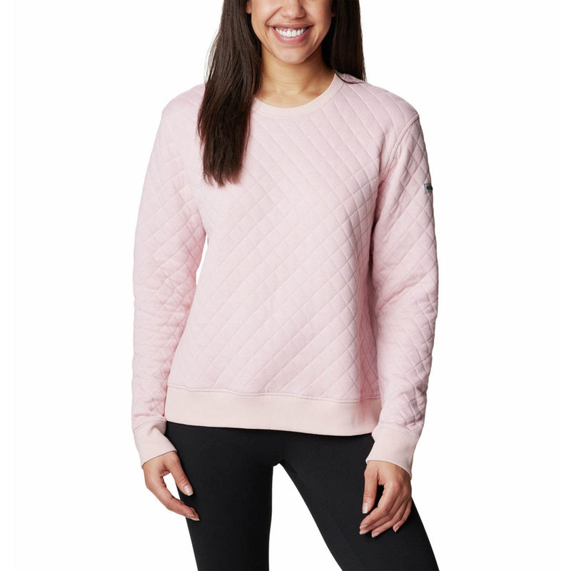 Columbia Womens Pink Lodge Quilted Crew Full Sleeve Trekking Hiking Fleece Sweatshirt (S)
