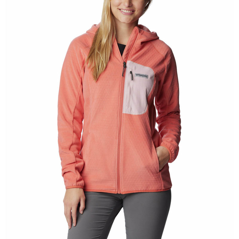 Columbia Womens Coral Outdoor Tracks Hooded Full Sleeve Trekking Hiking Fleece Jacket (S)