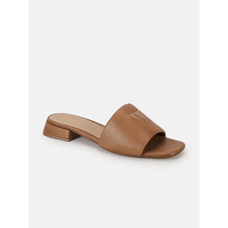 Guess Women Tan Solid Slip On Square Toe Sandal Heels (UK 4)