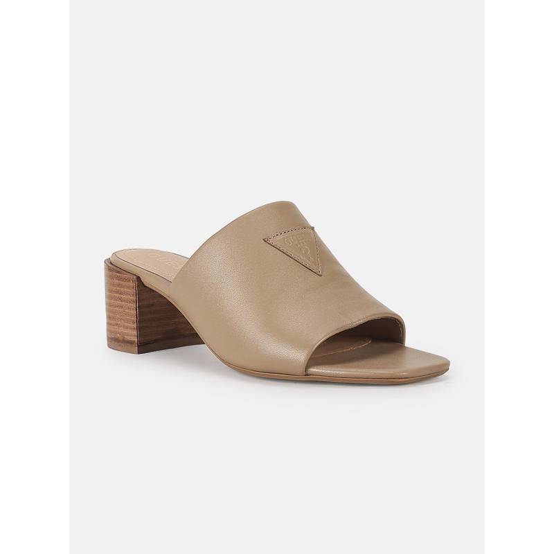 Guess Women Beige Solid Slip On Square Toe Sabot Heels (UK 6)