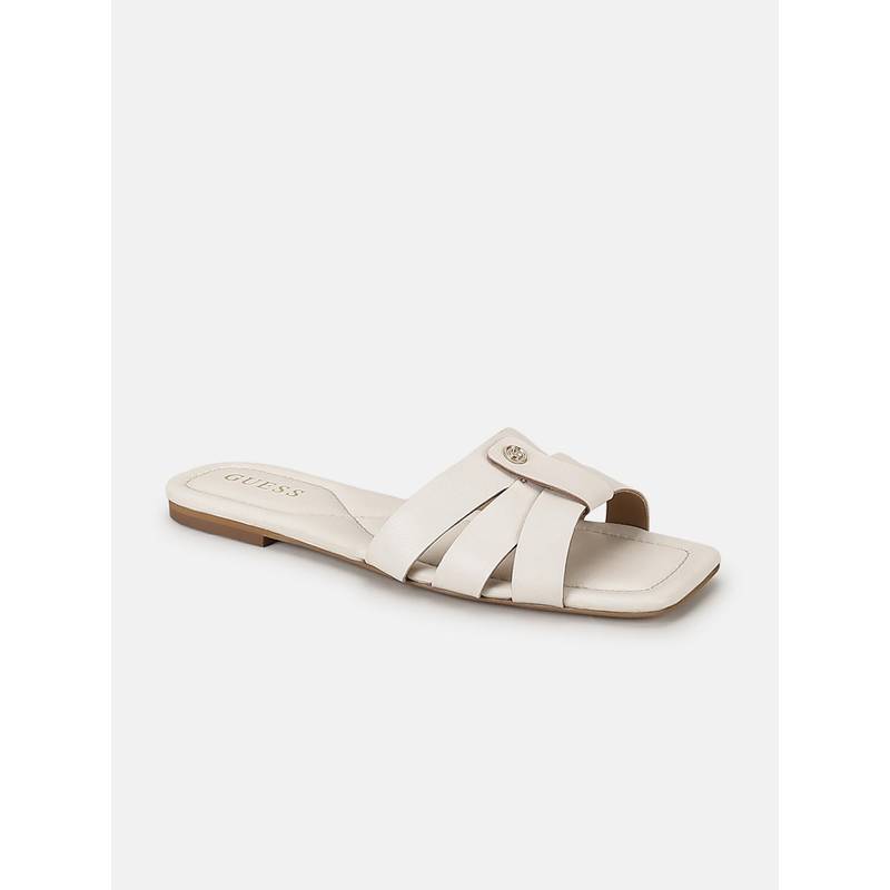 Guess Women Off White Solid Slip On Square Toe Flats (UK 4)