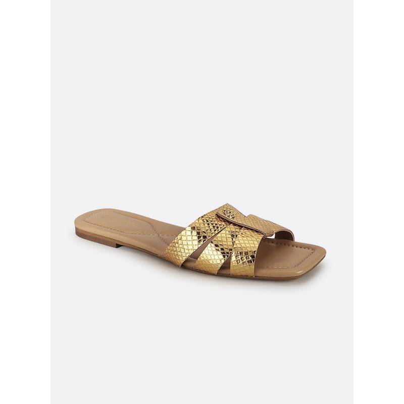 Guess Women Gold Solid Slip On Square Toe Flats (UK 5)