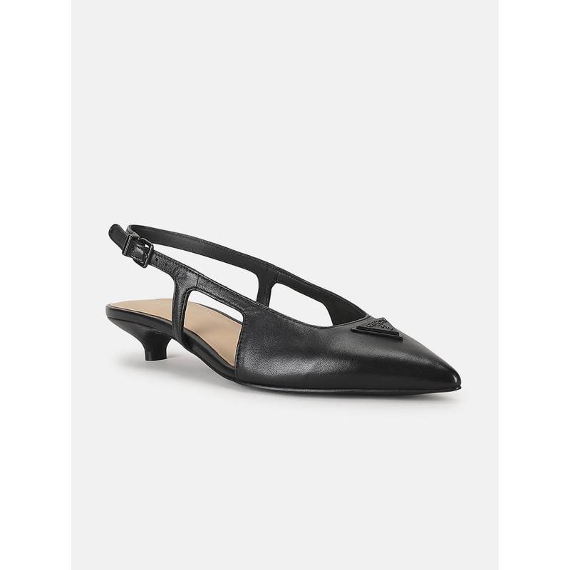 Guess Women Black Solid Buckle Strap Pointed Toe Sling Back Kitten Heels (UK 6)