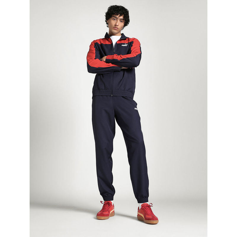 Puma Men Navy Blue Colourblock Jacket & Trackpant (Set of 2) (S)