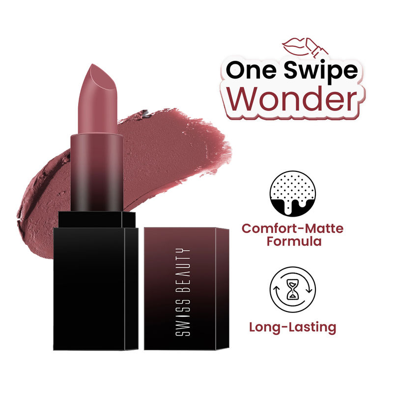Swiss Beauty HD Matte Lipstick , High Coverage , Lightweight - 07 Mauve Blush