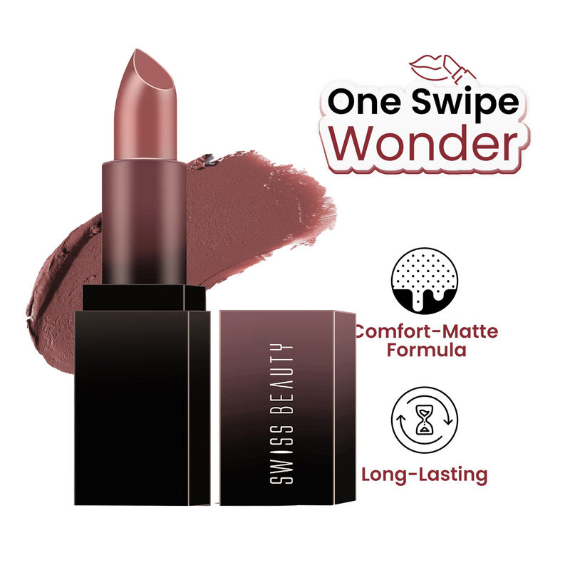 Swiss Beauty HD Matte Lipstick , High Coverage , Lightweight - 26 Nude Affair