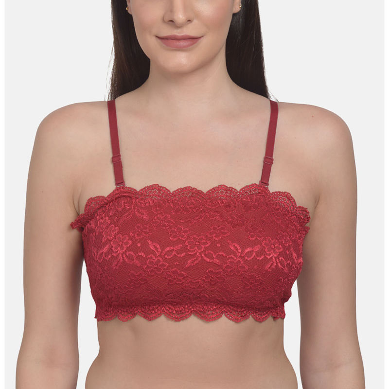 Mod & Shy Lacy Floral Lightly Padded Bralette Bra - Maroon (32B)