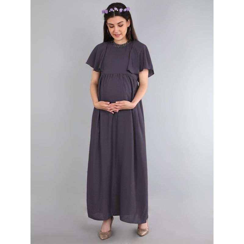 The Mom Store Charcoal Grey With Sequins Maternity Gown (M)