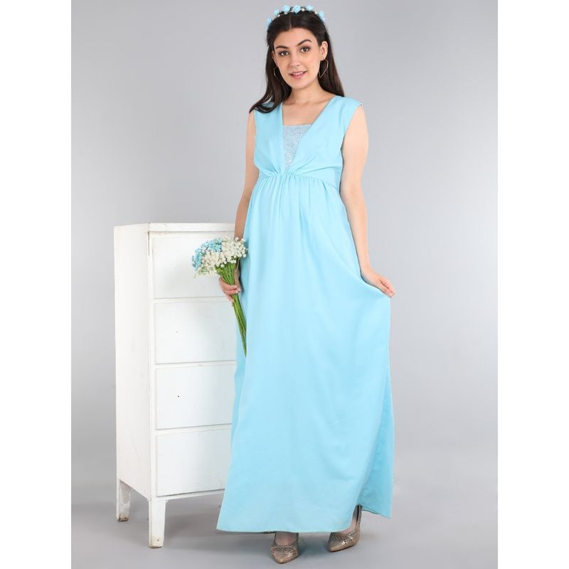 The Mom Store Ice Lilly Sequins Maternity Dress - Blue (XL)