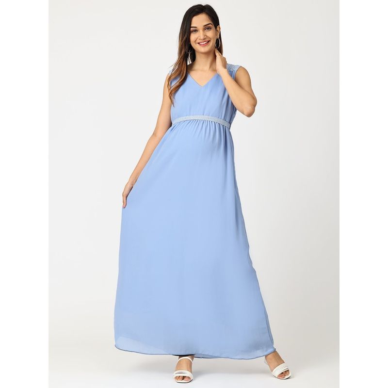 The Mom Store Maya Blue With Sequins Maternity Gown (S)