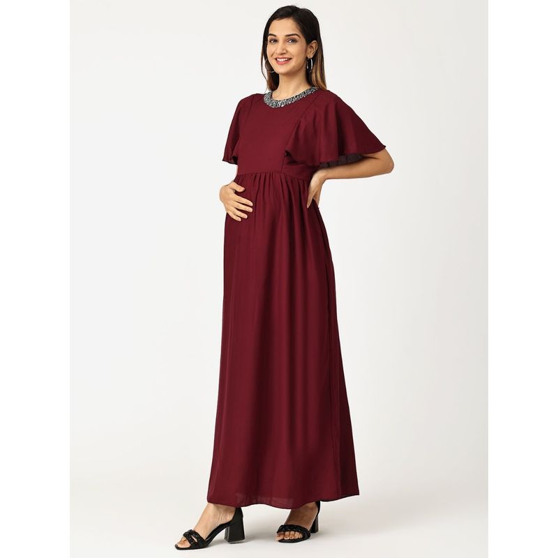 The Mom Store Mi Amor Maternity And Nursing Gown - Maroon (S)