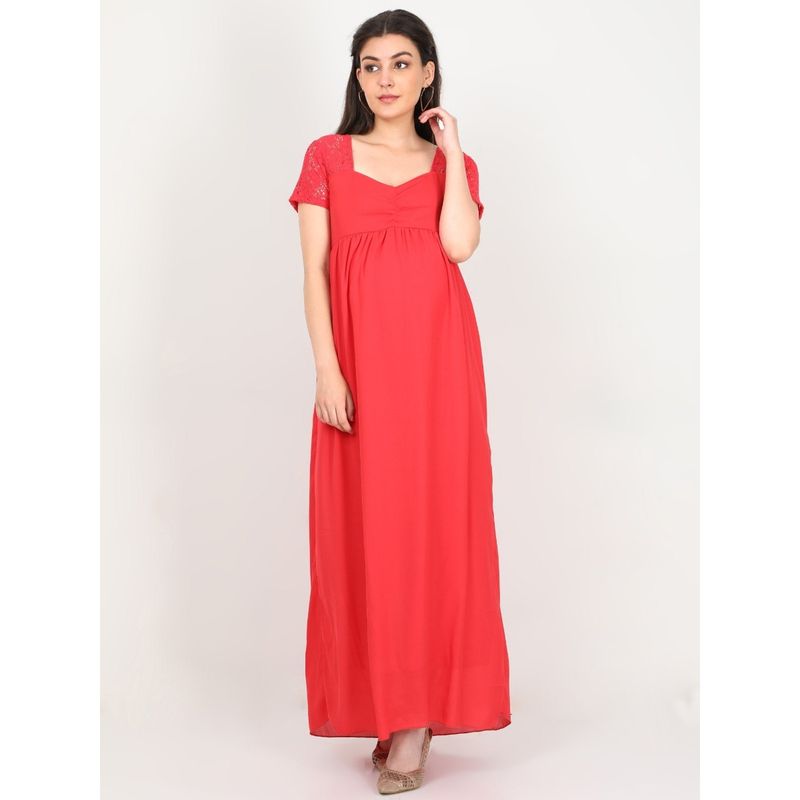 The Mom Store Scarlet Red Lace Maternity Gown (L)