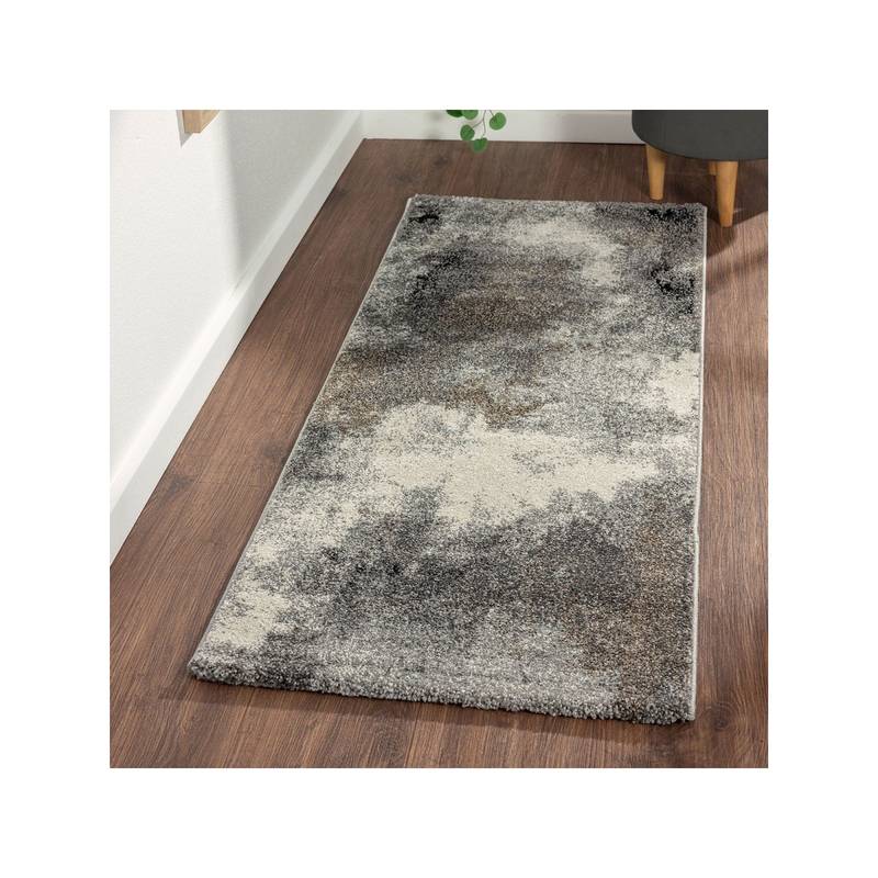 OBSESSIONS Polypropylene Abstract Bedside Runner Grey & Teal Blue (2.5 x 5 Feet)
