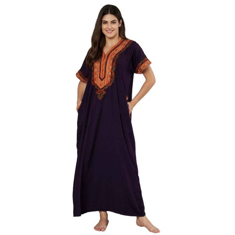 KOI SLEEPWEAR Wine Embroidered A-Line Night Dress (XL)