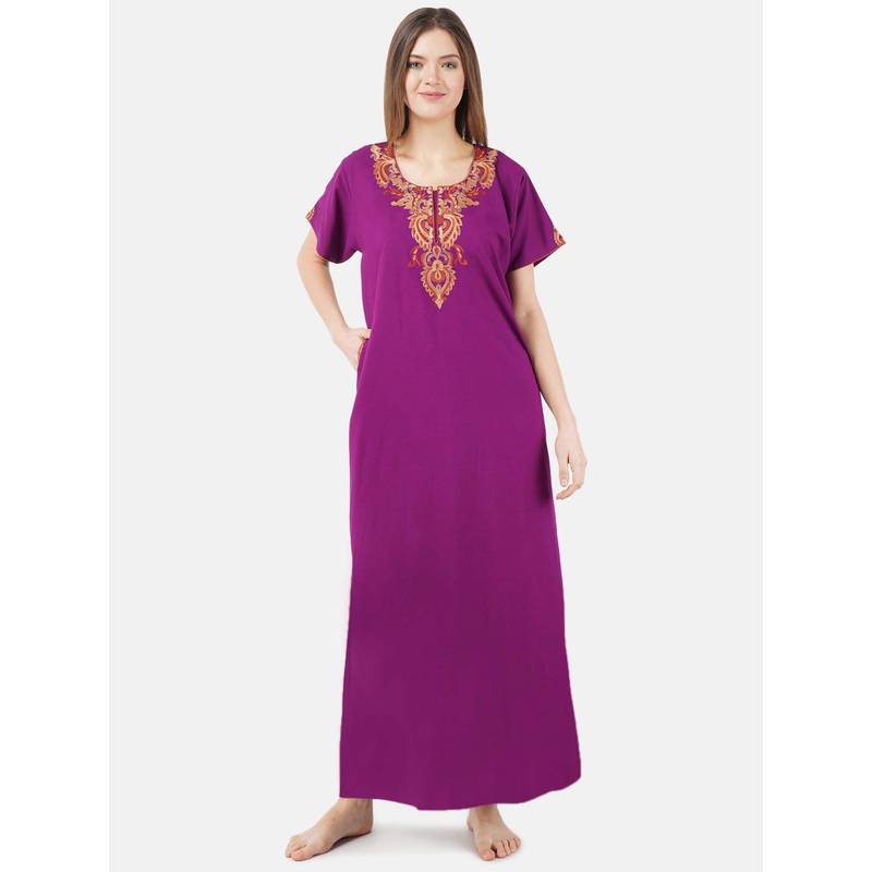 KOI SLEEPWEAR Purple Embroidered A-Line Night Dress (L)