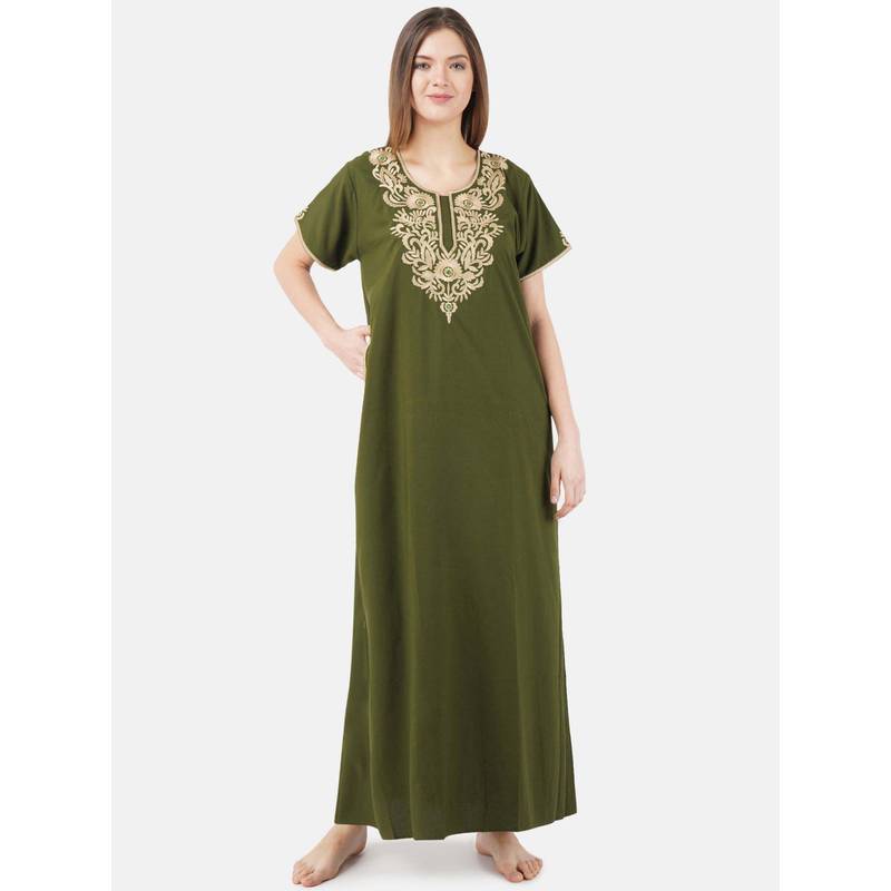 KOI SLEEPWEAR Green Embroidered A-Line Night Dress (L)