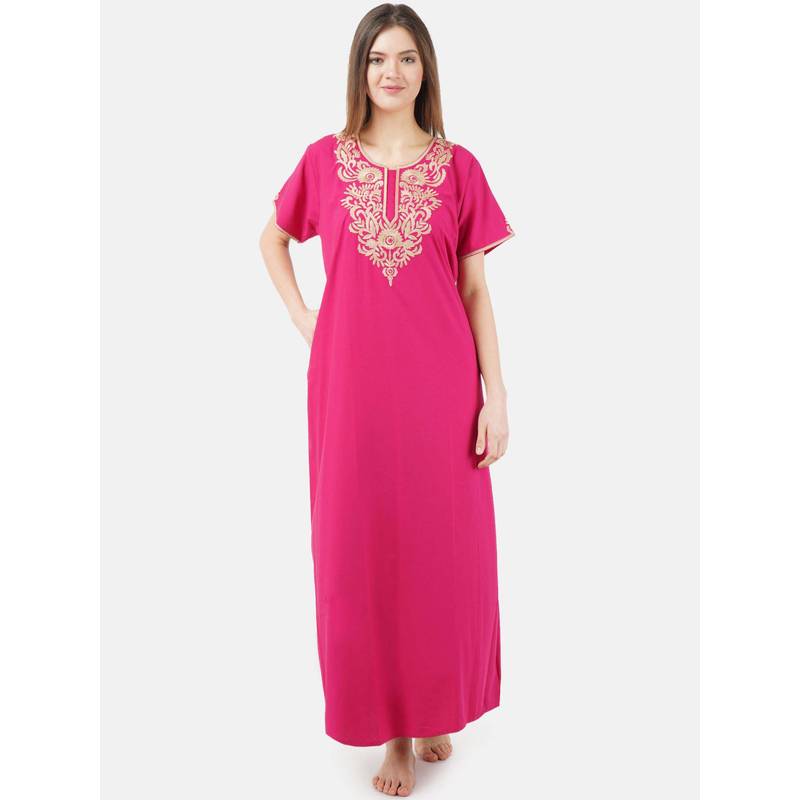 KOI SLEEPWEAR Pink Embroidered A-Line Night Dress (L)