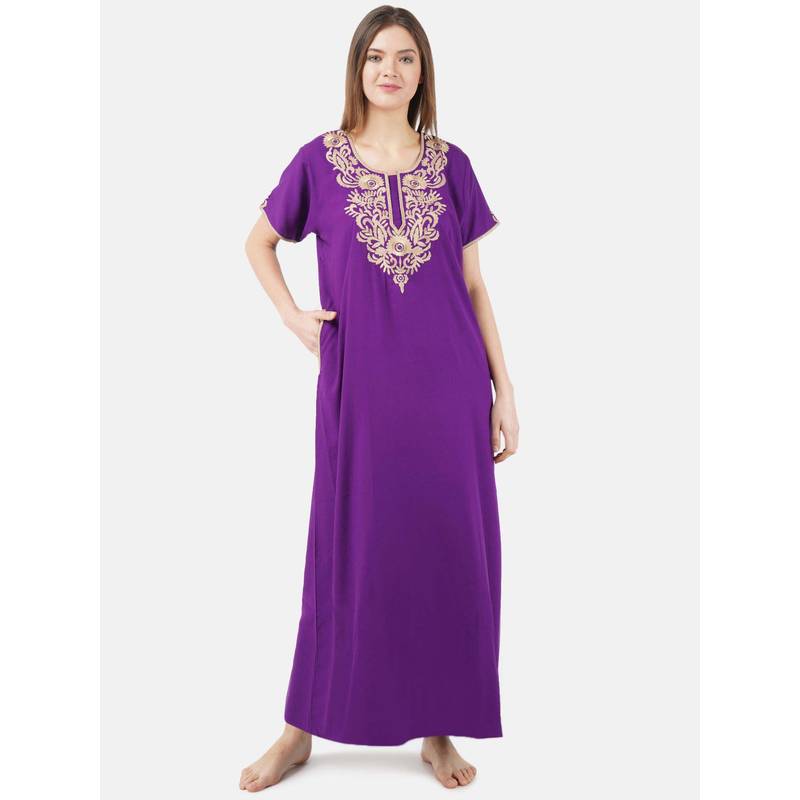KOI SLEEPWEAR Purple Embroidered A-Line Night Dress (L)